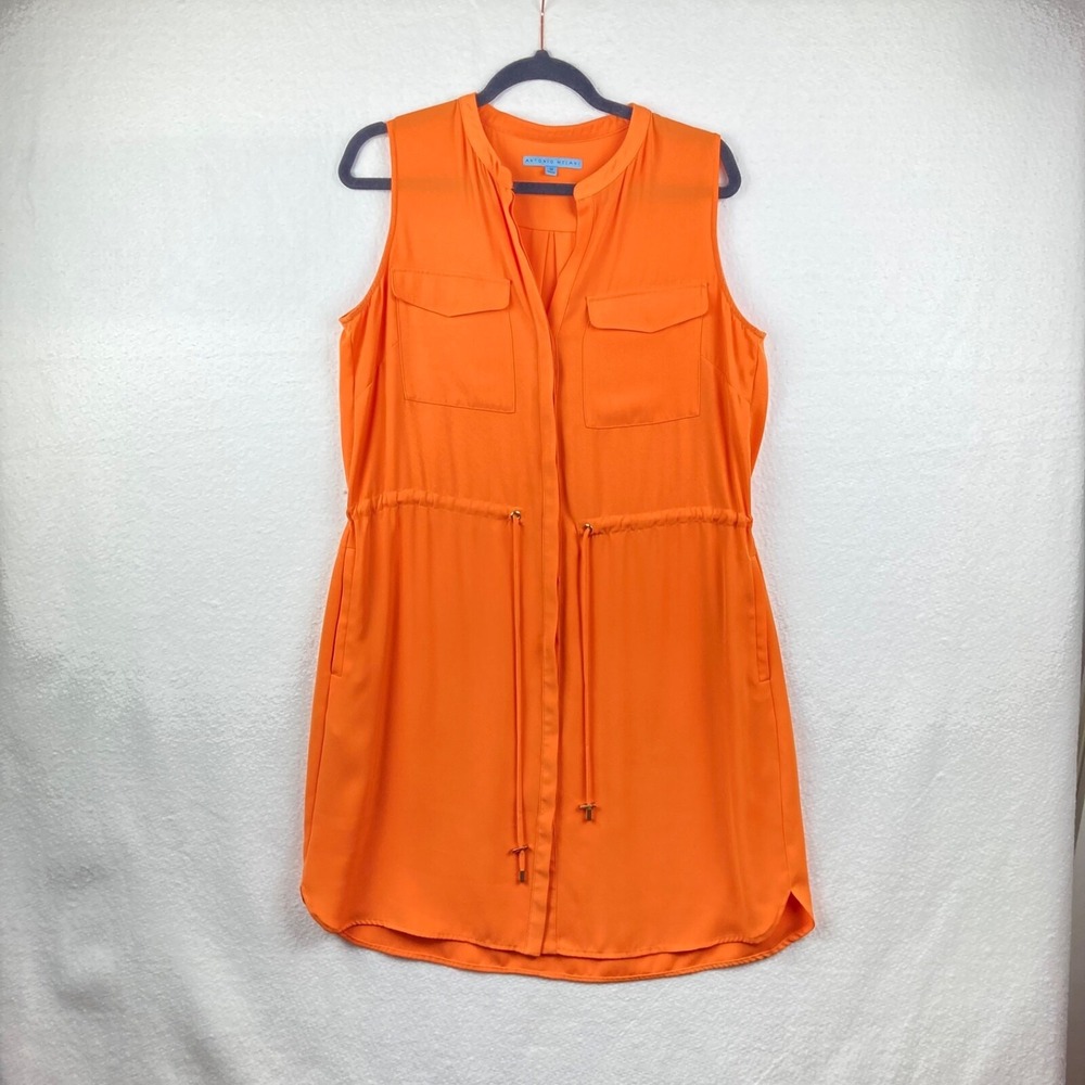 Antonio Melani Orange Draw String Waist Sleeveless Mini Dress with Pockets Sz M - Picture 3 of 14